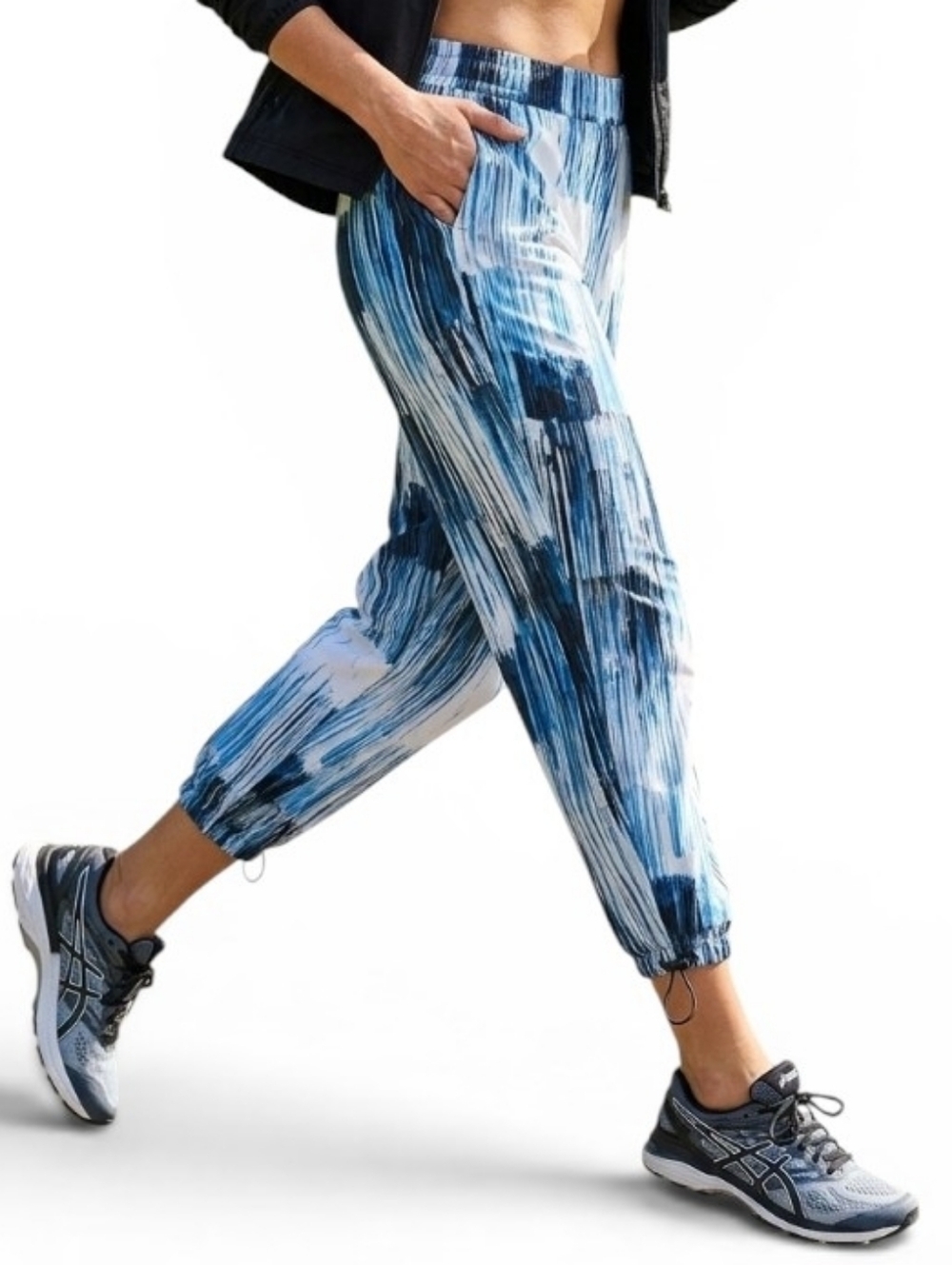 Kozan Small Abstract Print Cropped Jogger Pants Toggle Hem Slit Pockets Turkey